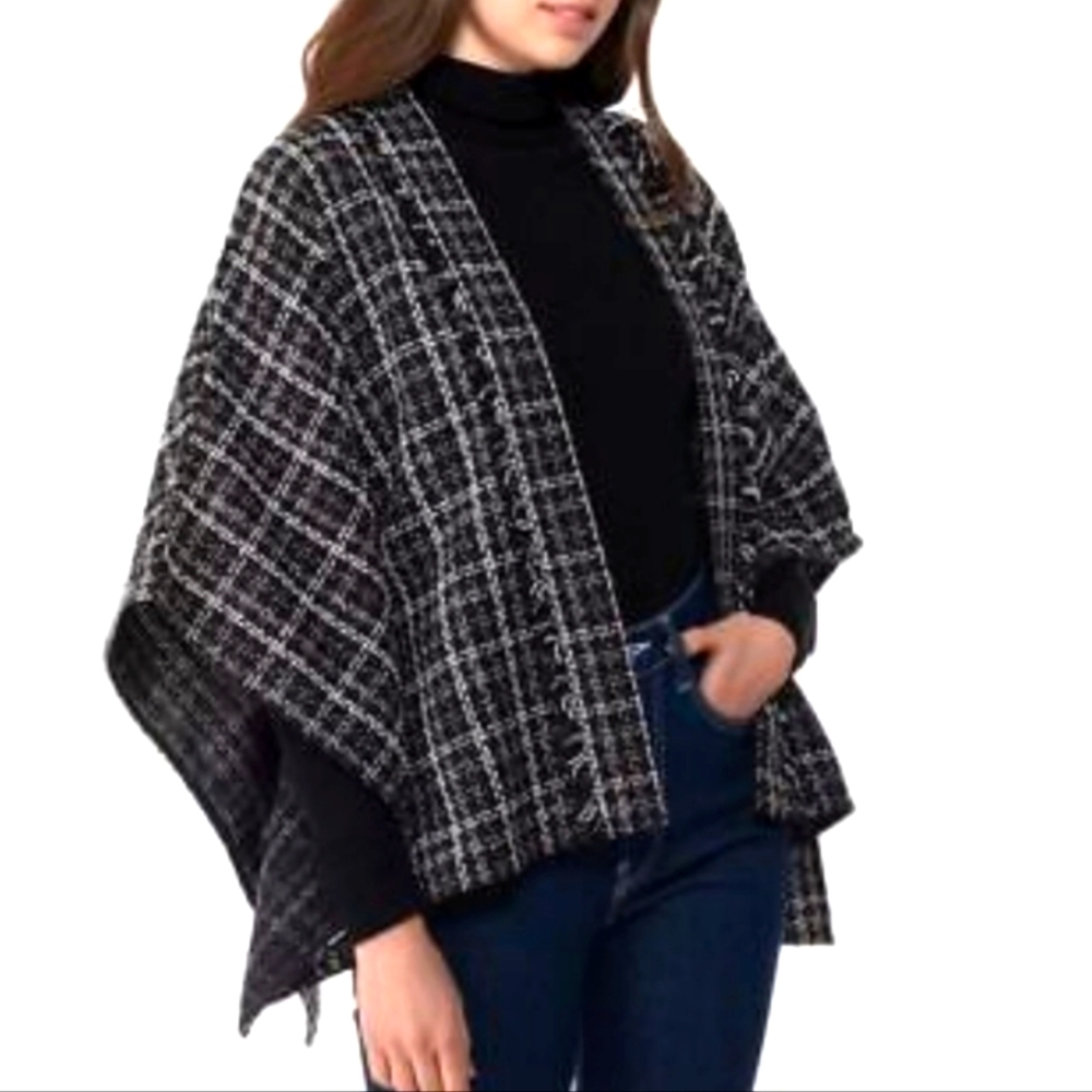 Kimono Wrap Black White Silver Party Evening Topper Jacket XS